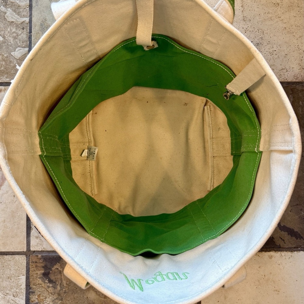 VTG Lands End 33x38 Green Natural MEGAN Canvas Boat Tote Bag Rare XL Open Top - Picture 7 of 10